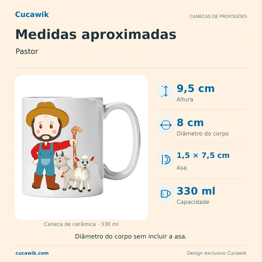 Caneca de Cerâmica Pastor — Medidas aproximadas | Cucawik