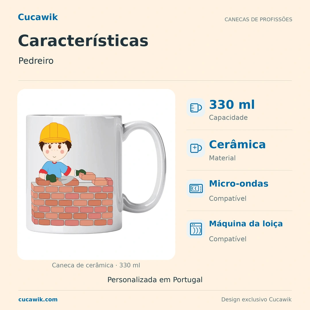 Caneca de Cerâmica Pedreiro — Características | Cucawik
