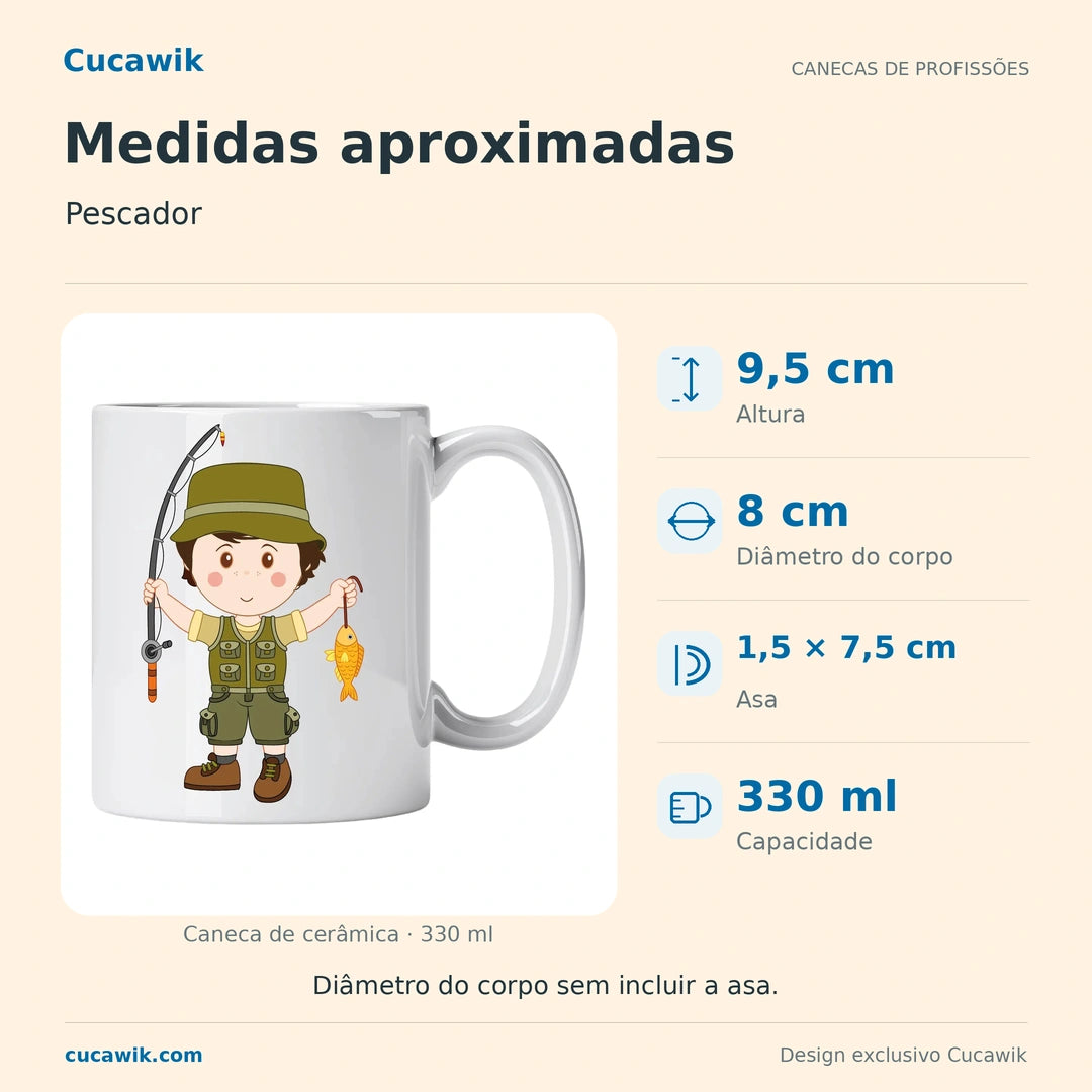 Caneca de Cerâmica Pescador — Medidas aproximadas | Cucawik