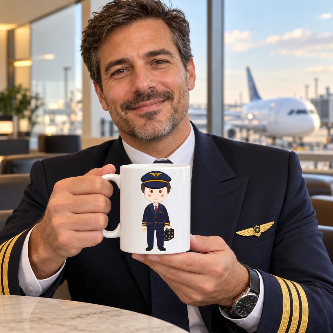 Caneca de Cerâmica Piloto Comercial Homem em utilização | Cucawik