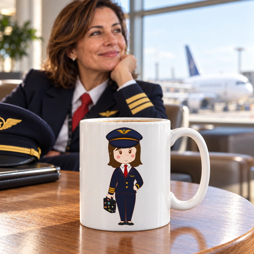 Caneca de Cerâmica Piloto Comercial Mulher — lifestyle | Cucawik