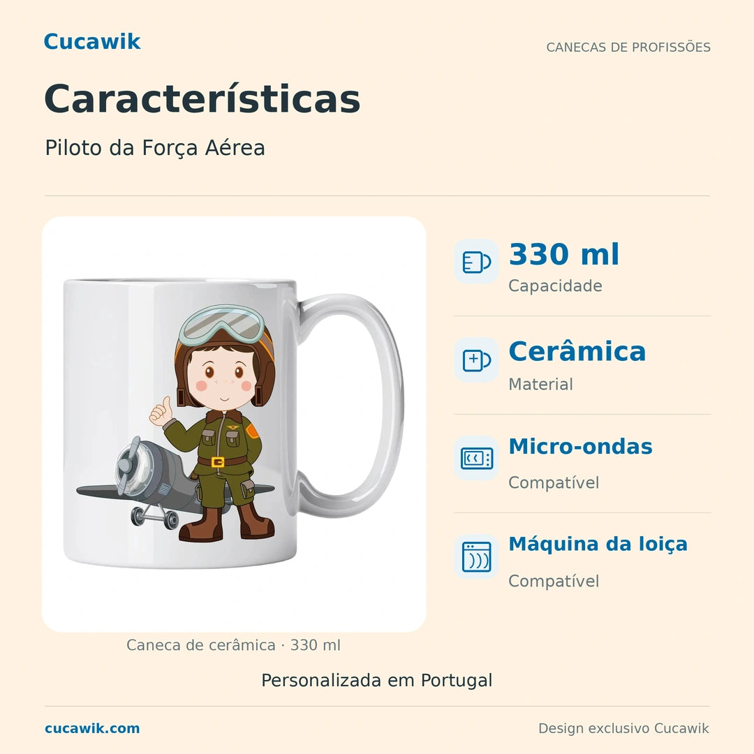 Caneca de Cerâmica Piloto da Força Aérea — Características | Cucawik