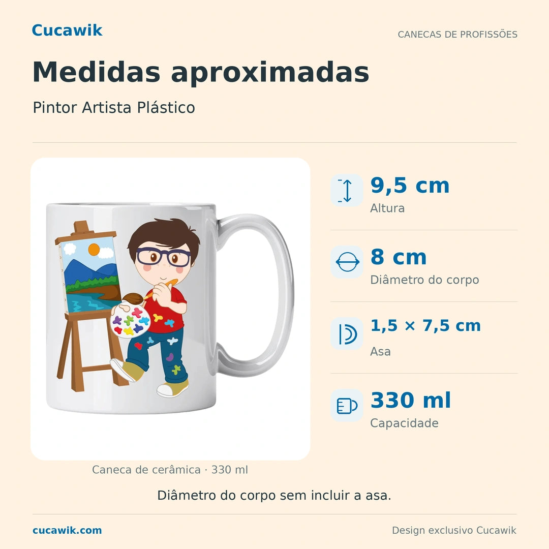 Caneca de Cerâmica Pintor Artista Plástico — Medidas aproximadas | Cucawik