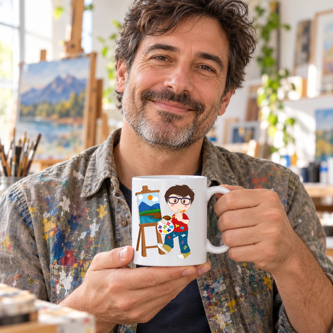 Caneca de Cerâmica Pintor Artista Plástico em utilização | Cucawik