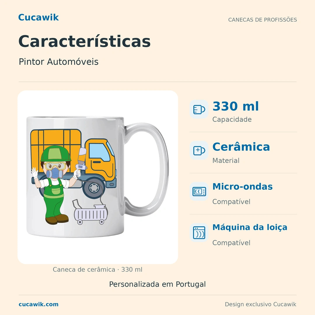 Caneca de Cerâmica Pintor Automóveis — Características | Cucawik