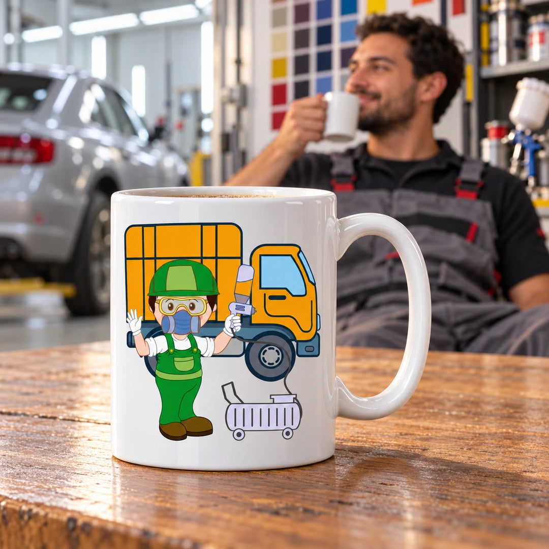 Caneca de Cerâmica Pintor Automóveis — lifestyle | Cucawik