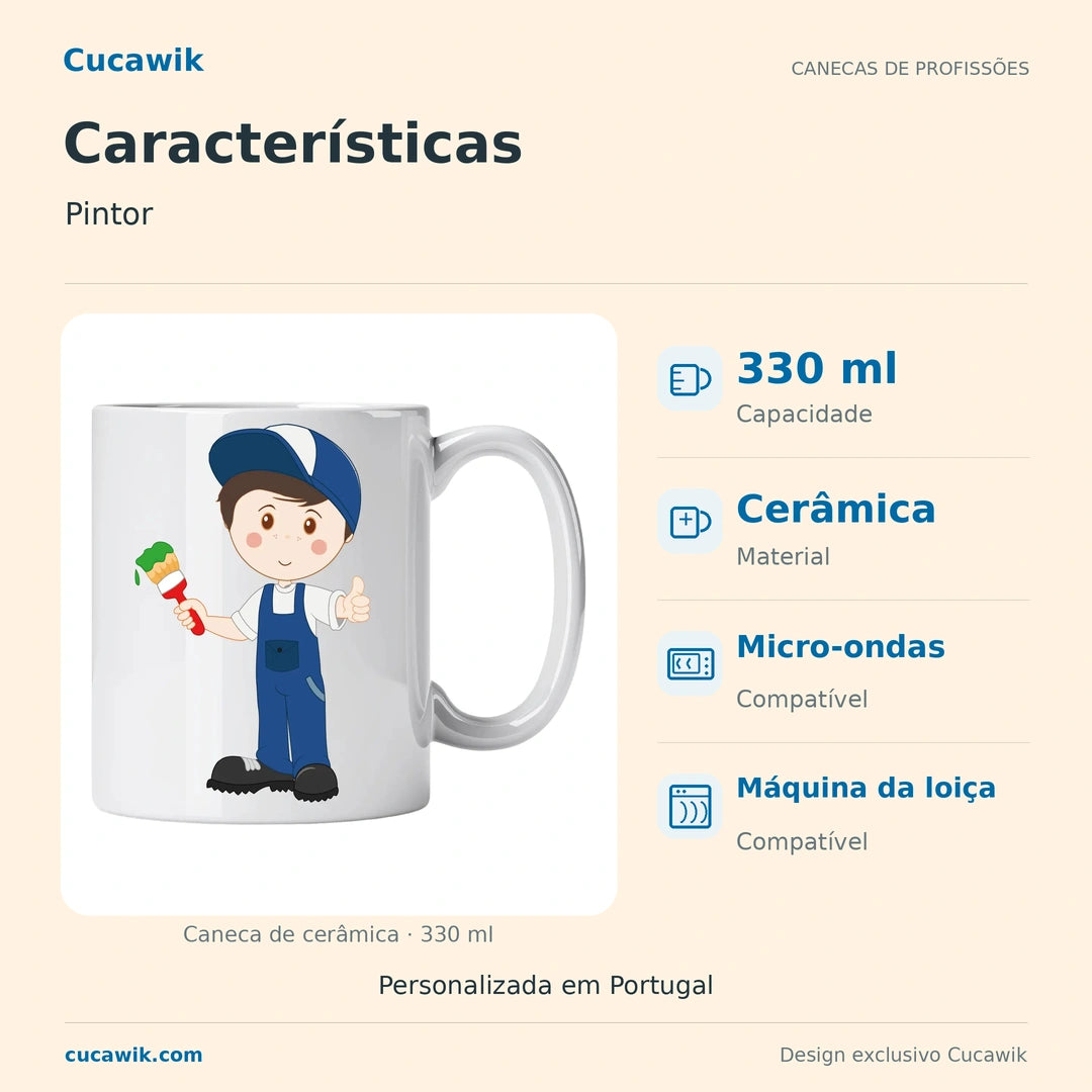 Caneca de Cerâmica Pintor — Características | Cucawik