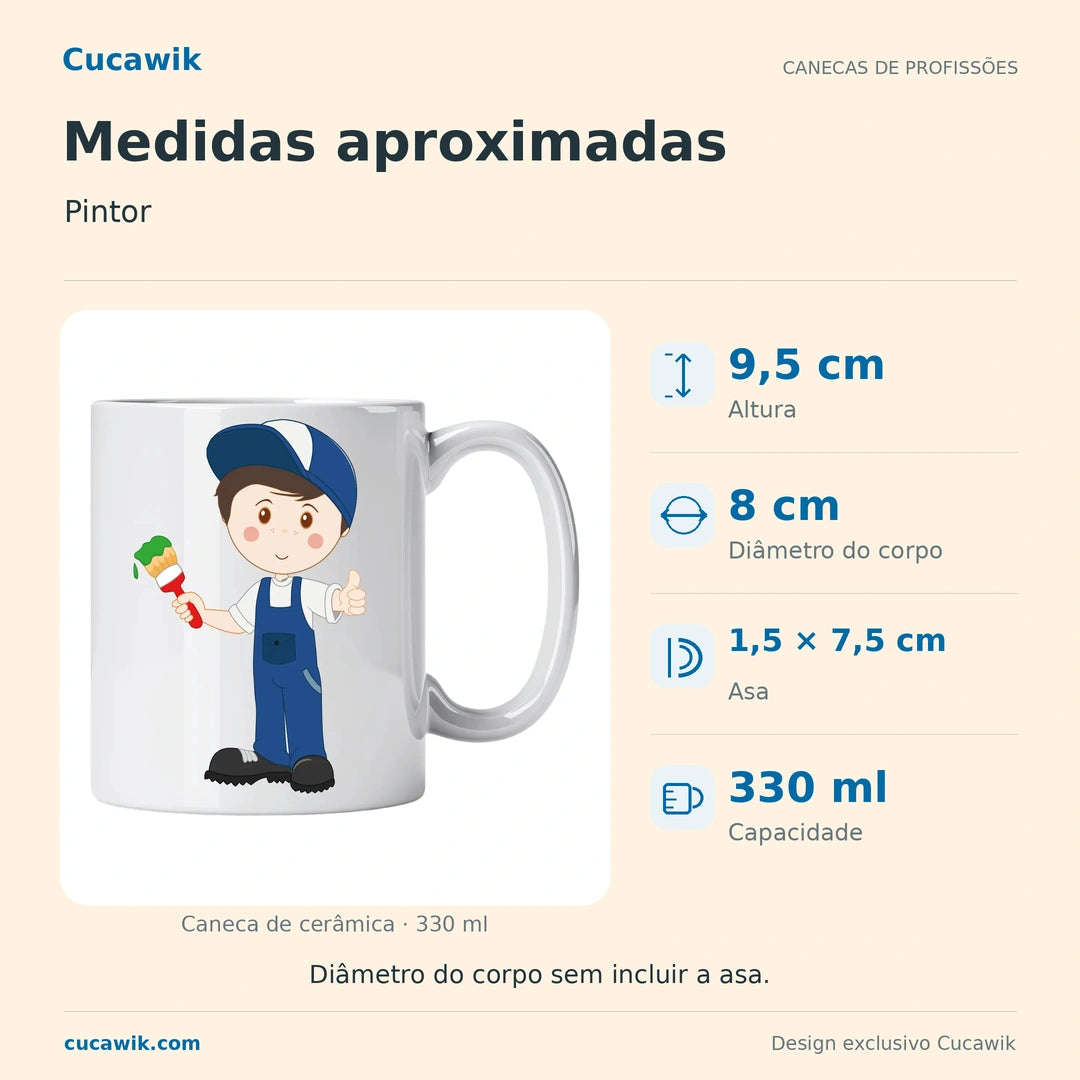 Caneca de Cerâmica Pintor — Medidas aproximadas | Cucawik
