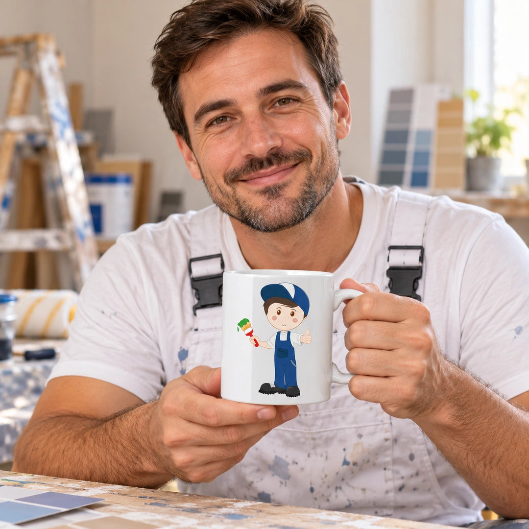 Caneca de Cerâmica Pintor em utilização | Cucawik