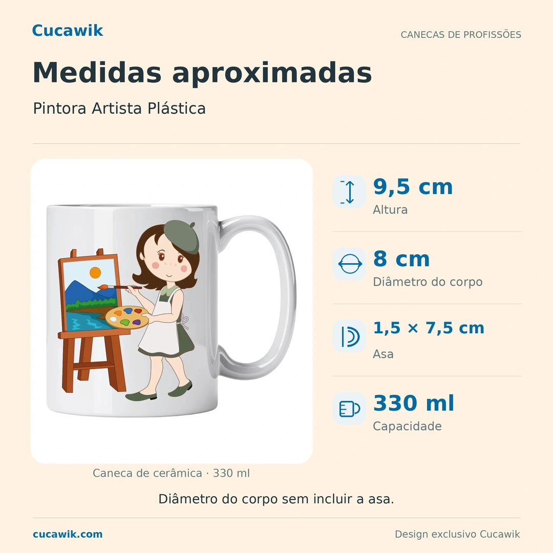 Caneca de Cerâmica Pintora Artista Plástica — Medidas aproximadas | Cucawik