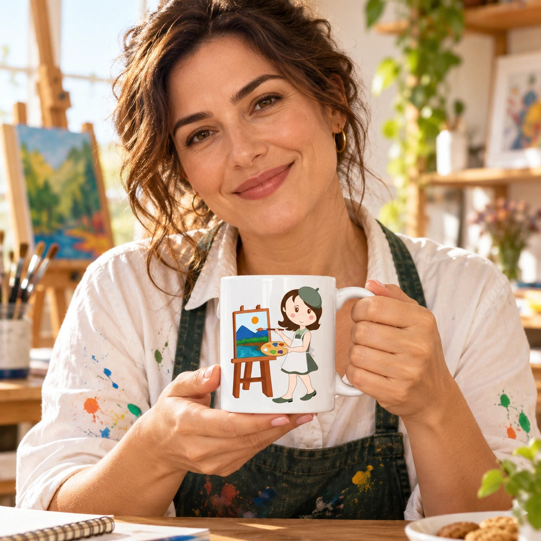 Caneca de Cerâmica Pintora Artista Plástica em utilização | Cucawik