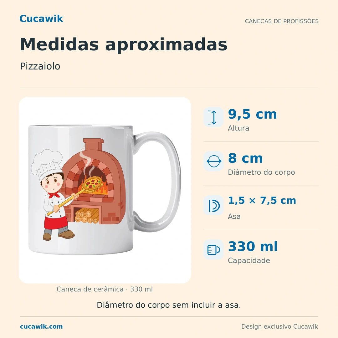 Caneca de Cerâmica Pizzaiolo — Medidas aproximadas | Cucawik