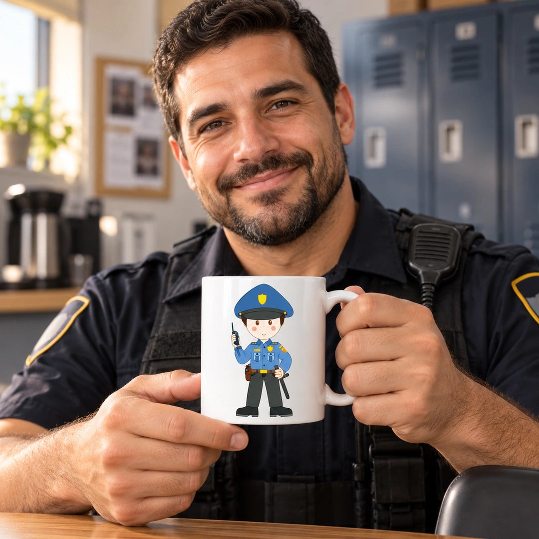 Caneca de Cerâmica Polícia Homem em utilização | Cucawik