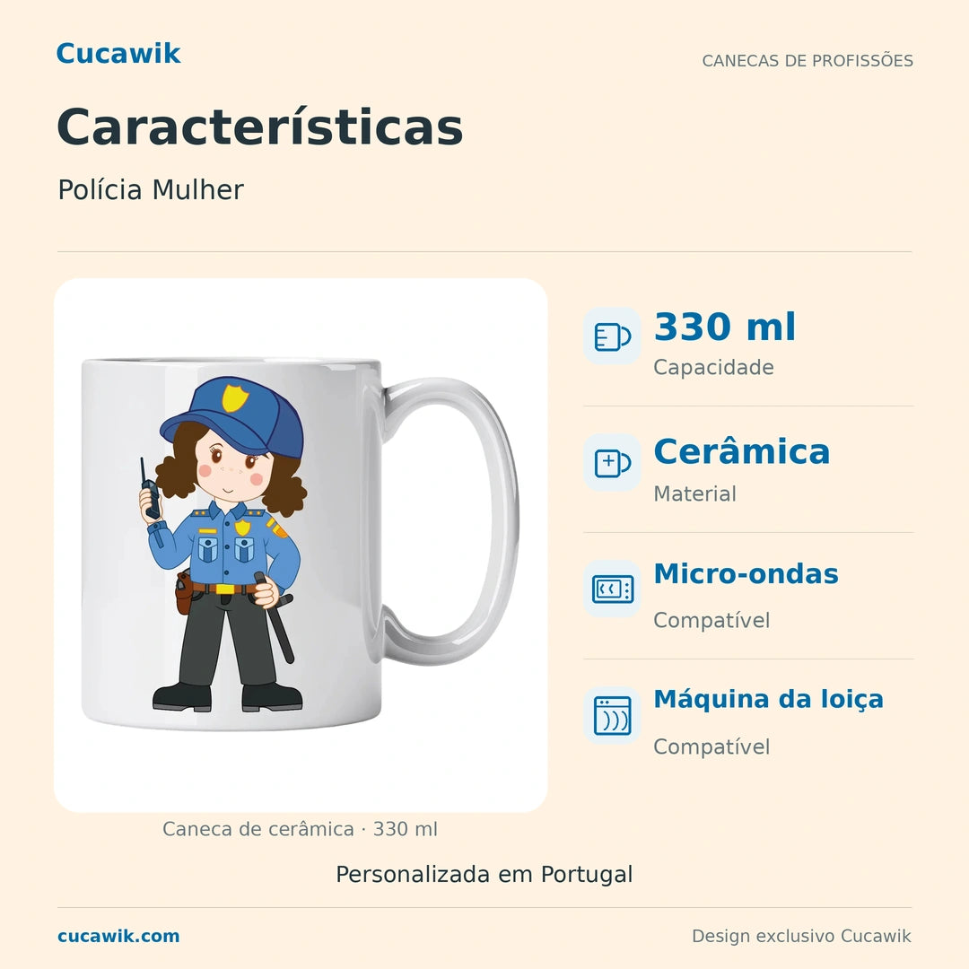 Caneca de Cerâmica Polícia Mulher — Características | Cucawik