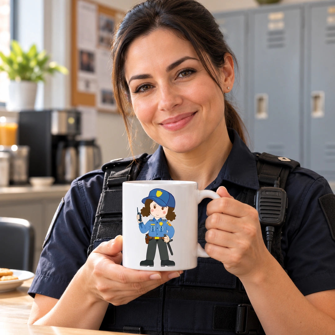 Caneca de Cerâmica Polícia Mulher em utilização | Cucawik