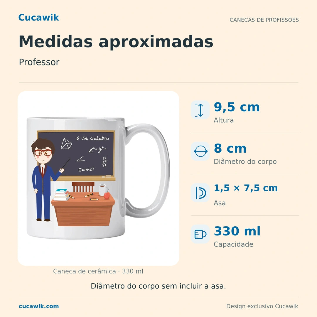 Caneca de Cerâmica Professor — Medidas aproximadas | Cucawik