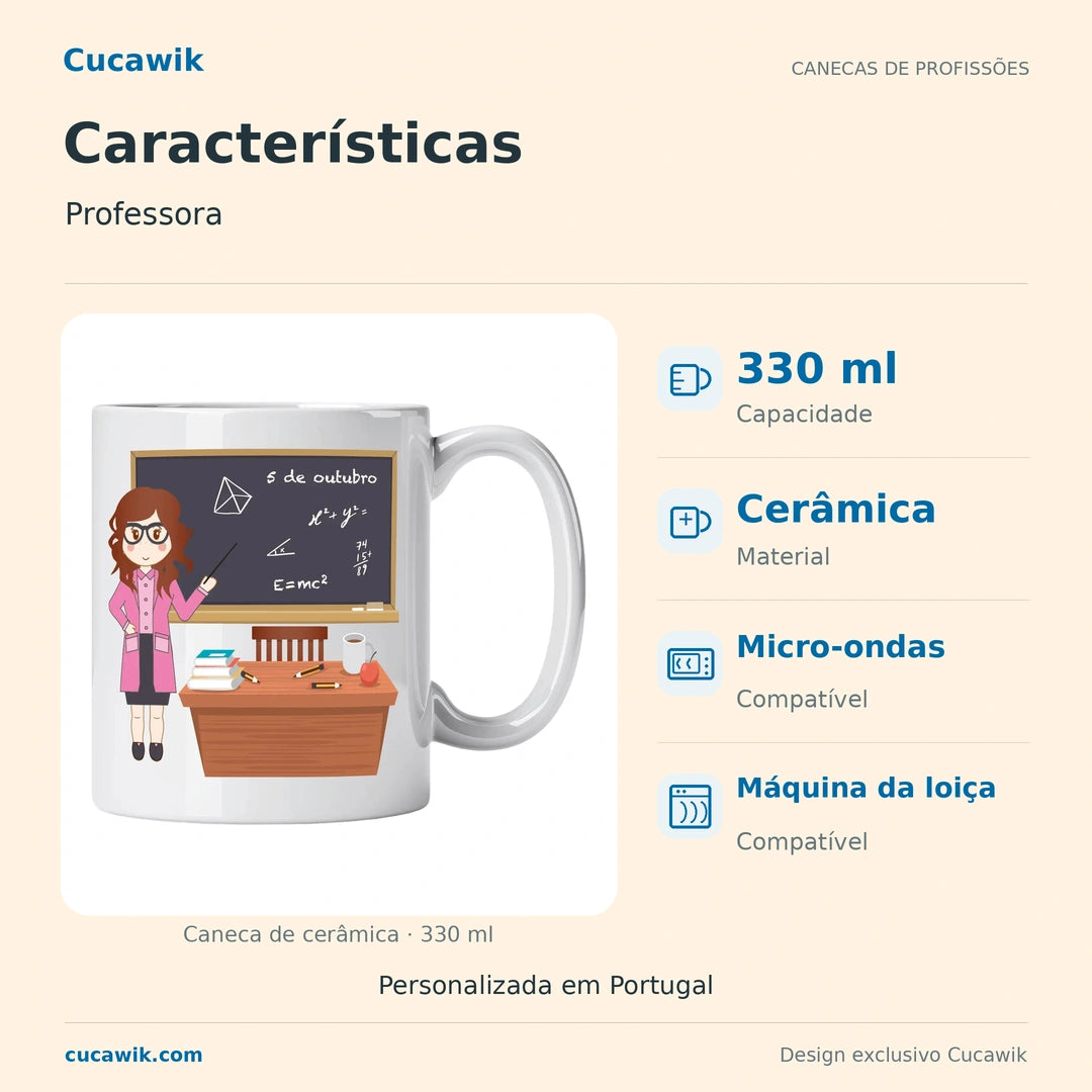 Caneca de Cerâmica Professora — Características | Cucawik