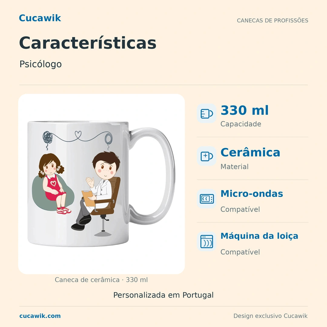 Caneca de Cerâmica Psicólogo — Características | Cucawik