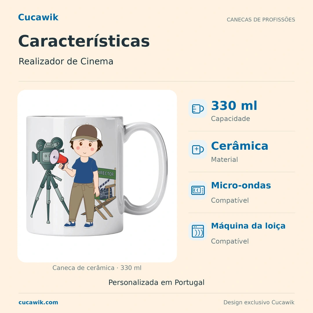 Caneca de Cerâmica Realizador de Cinema — Características | Cucawik