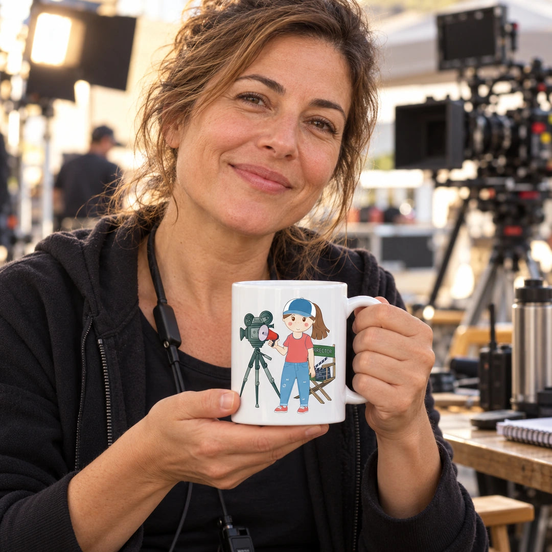 Caneca de Cerâmica Realizadora de Cinema em utilização | Cucawik