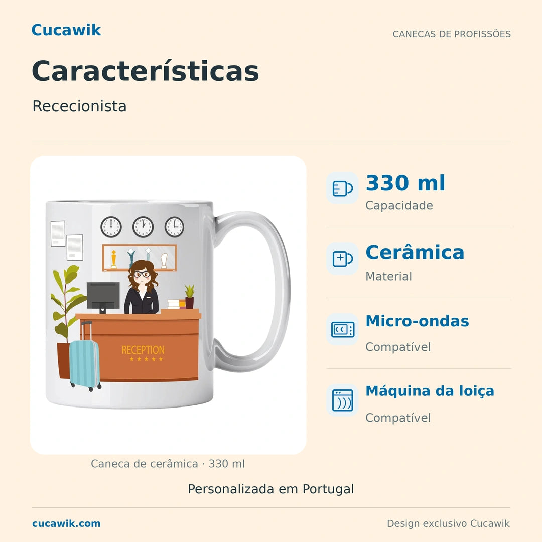 Caneca de Cerâmica Rececionista — Características | Cucawik