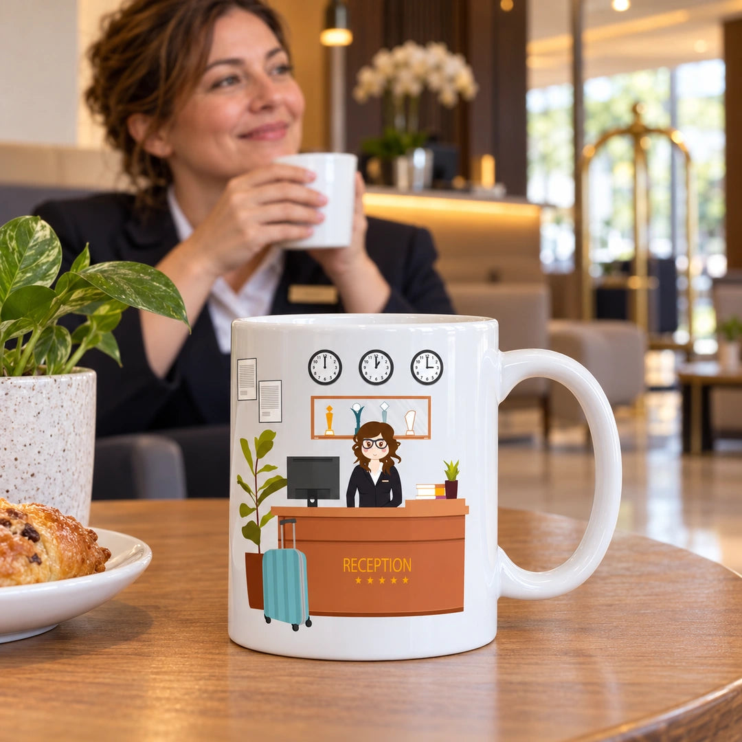 Caneca de Cerâmica Rececionista — lifestyle | Cucawik