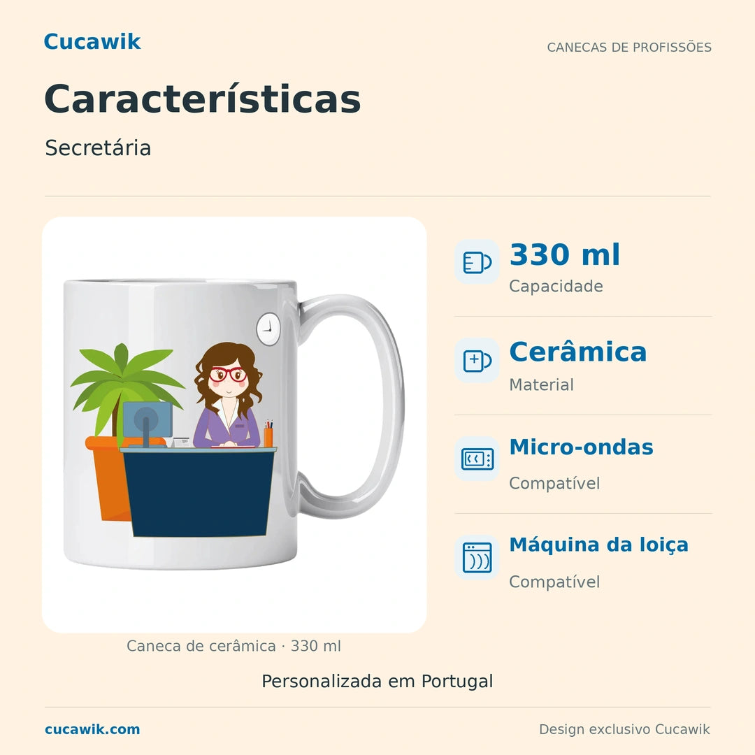 Caneca de Cerâmica Secretária — Características | Cucawik