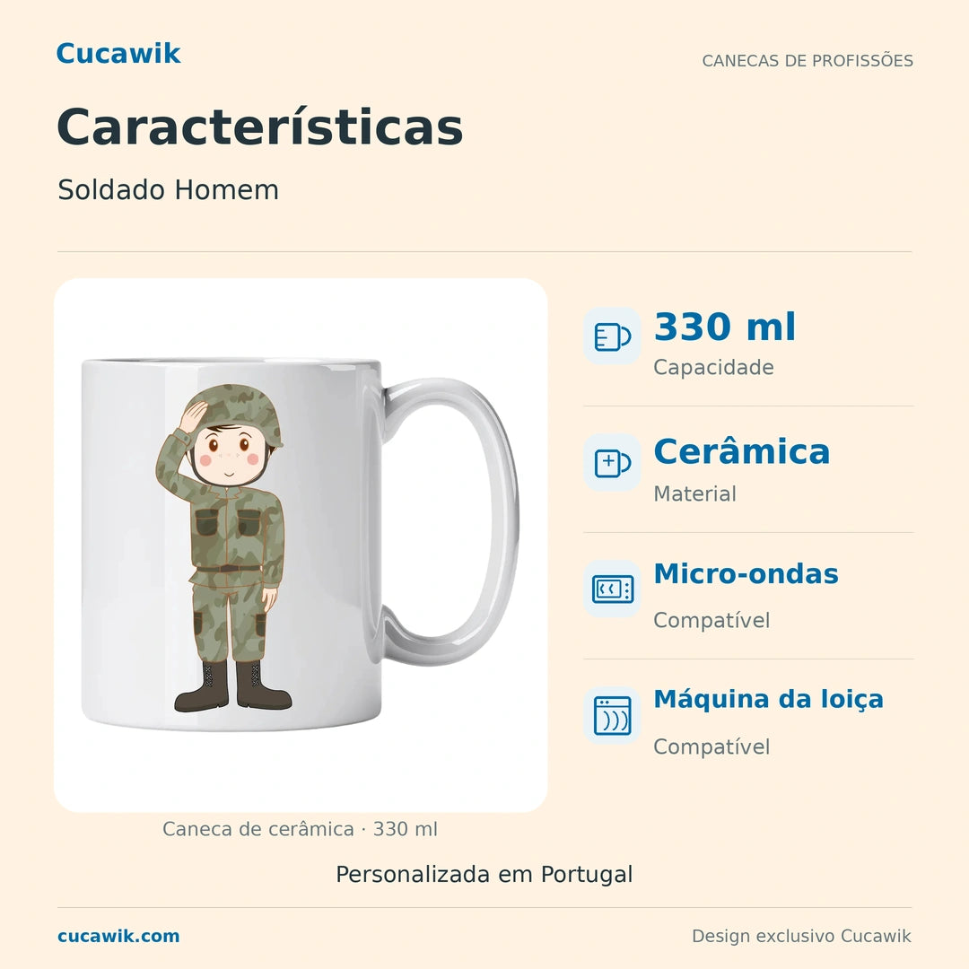 Caneca de Cerâmica Soldado Homem — Características | Cucawik