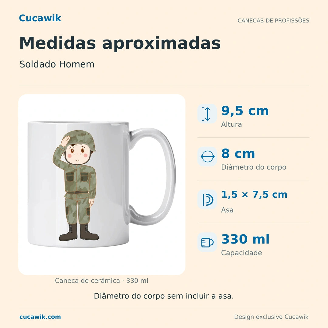 Caneca de Cerâmica Soldado Homem — Medidas aproximadas | Cucawik