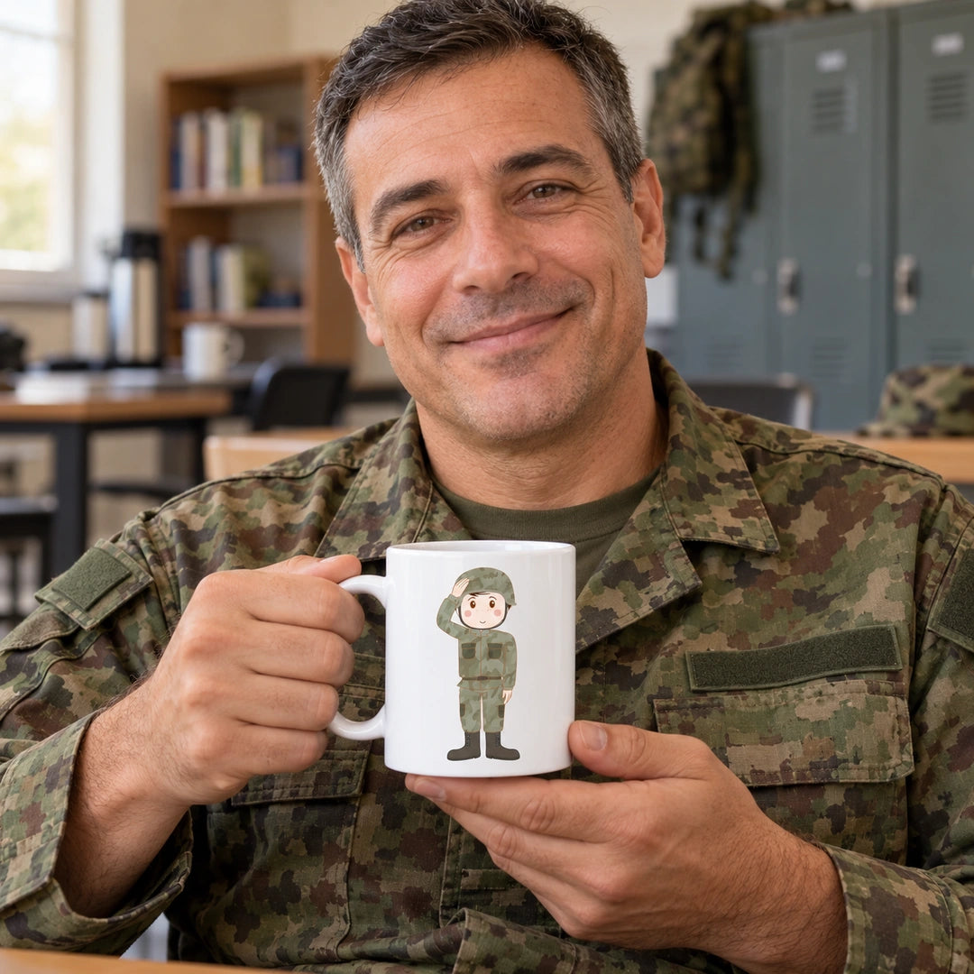 Caneca de Cerâmica Soldado Homem em utilização | Cucawik