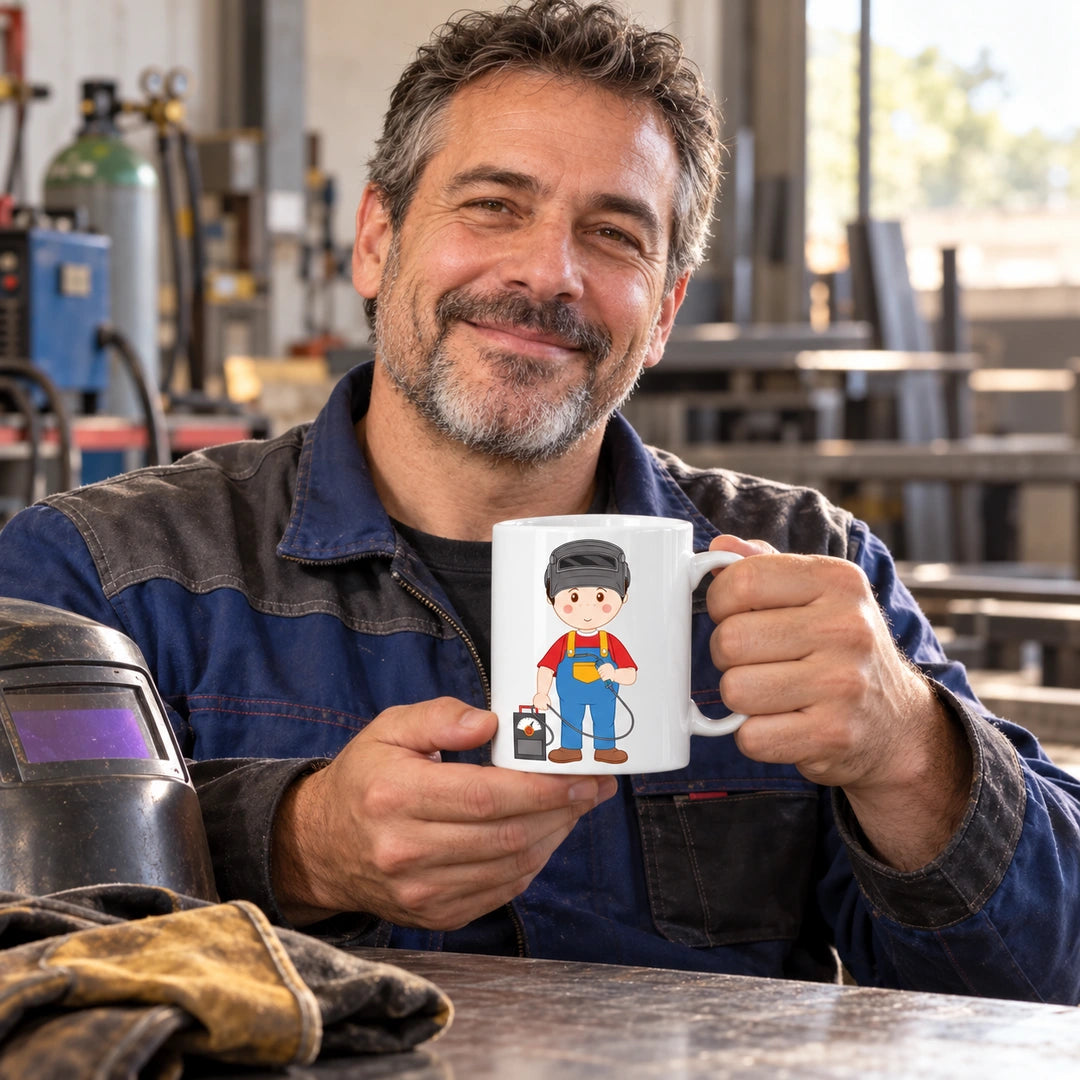 Caneca de Cerâmica Soldador em utilização | Cucawik
