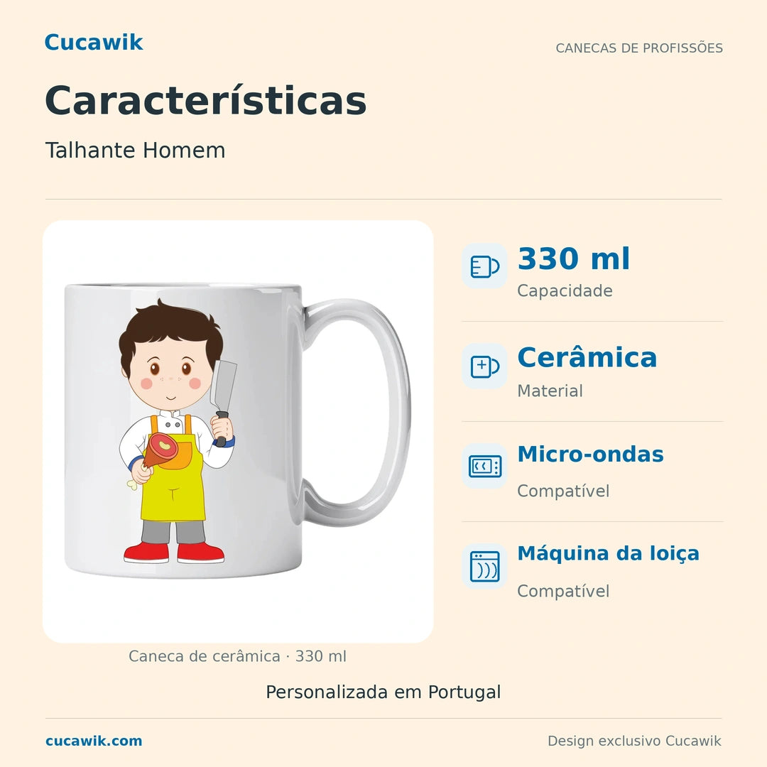 Caneca de Cerâmica Talhante Homem — Características | Cucawik