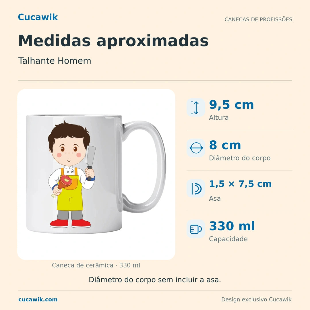 Caneca de Cerâmica Talhante Homem — Medidas aproximadas | Cucawik
