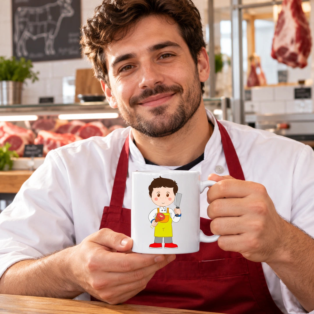 Caneca de Cerâmica Talhante Homem em utilização | Cucawik