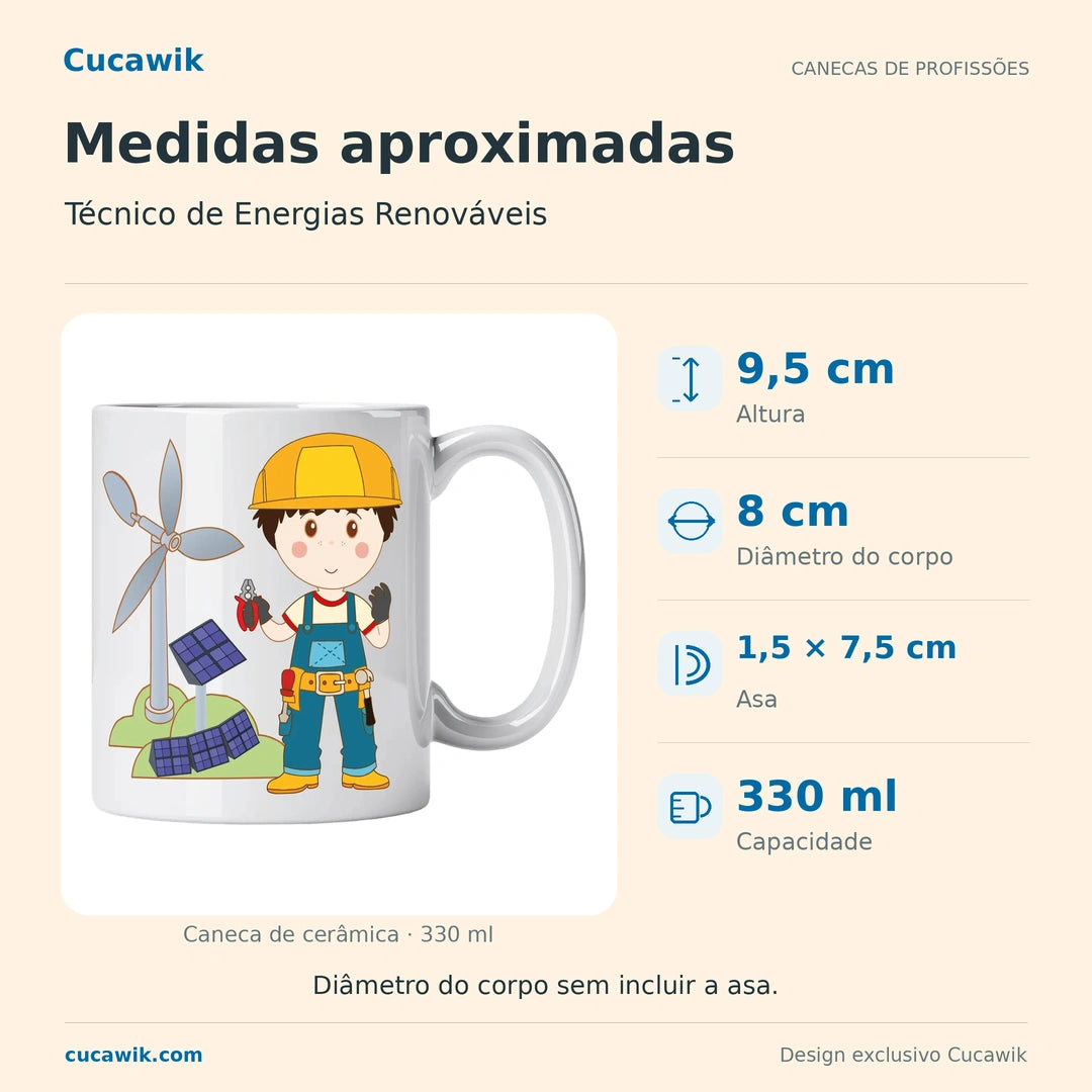 Caneca de Cerâmica Técnico de Energias Renováveis — Medidas aproximadas | Cucawik