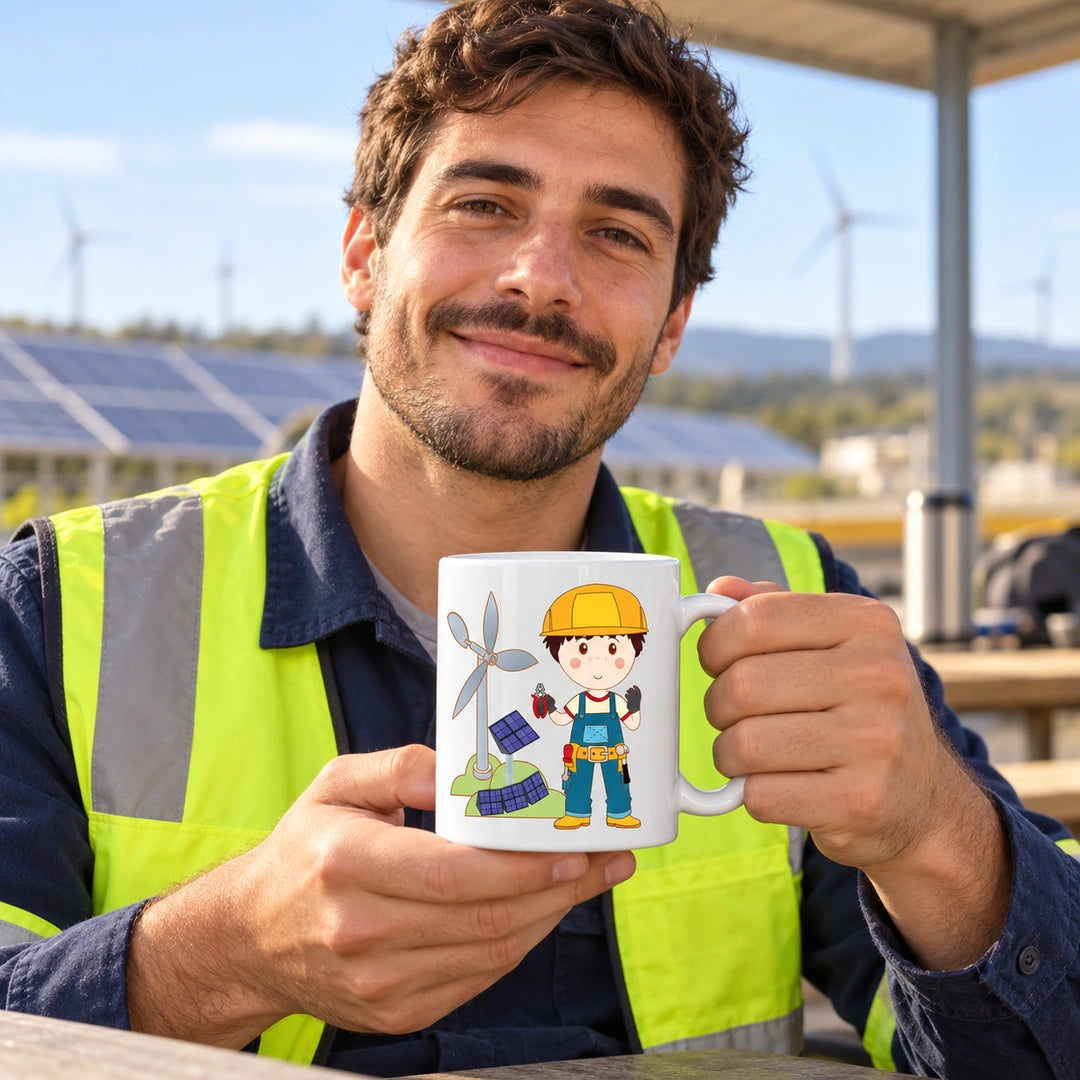 Caneca de Cerâmica Técnico de Energias Renováveis em utilização | Cucawik
