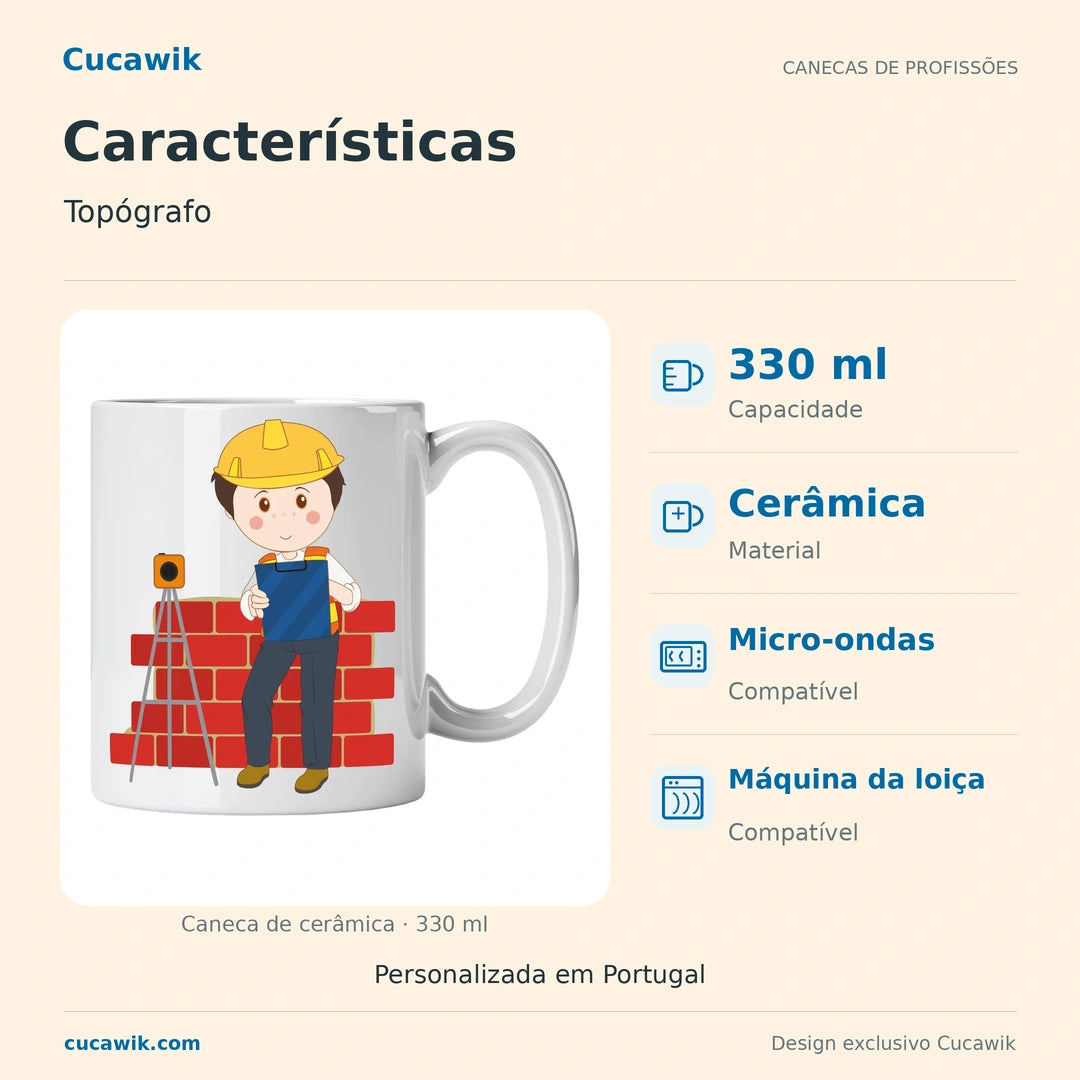 Caneca de Cerâmica Topógrafo — Características | Cucawik