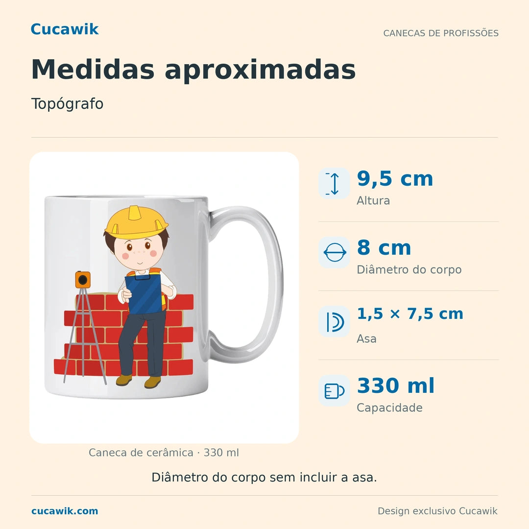 Caneca de Cerâmica Topógrafo — Medidas aproximadas | Cucawik