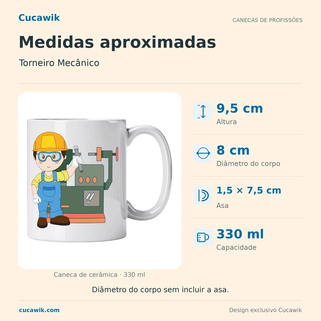 Caneca de Cerâmica Torneiro Mecânico — Medidas aproximadas | Cucawik