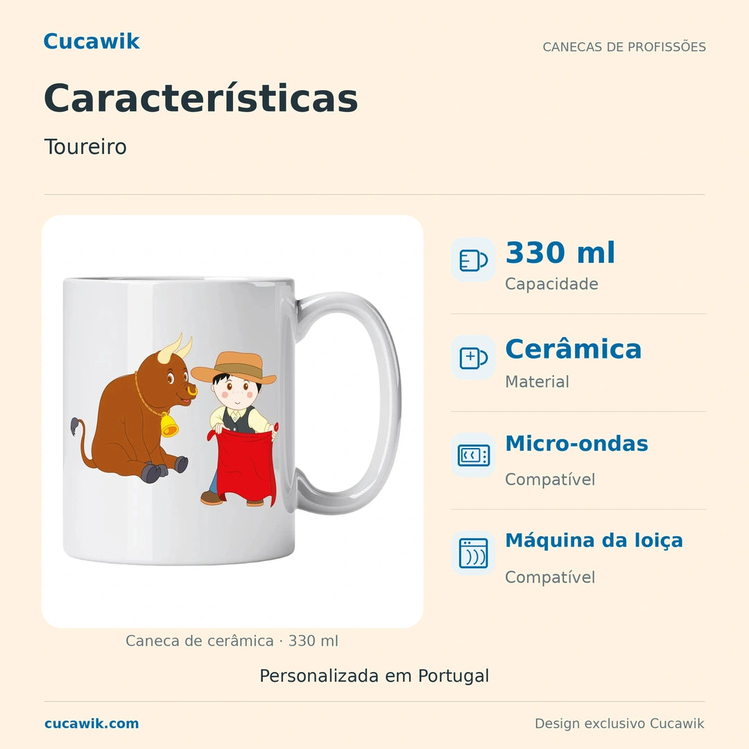 Caneca de Cerâmica Toureiro — Características | Cucawik