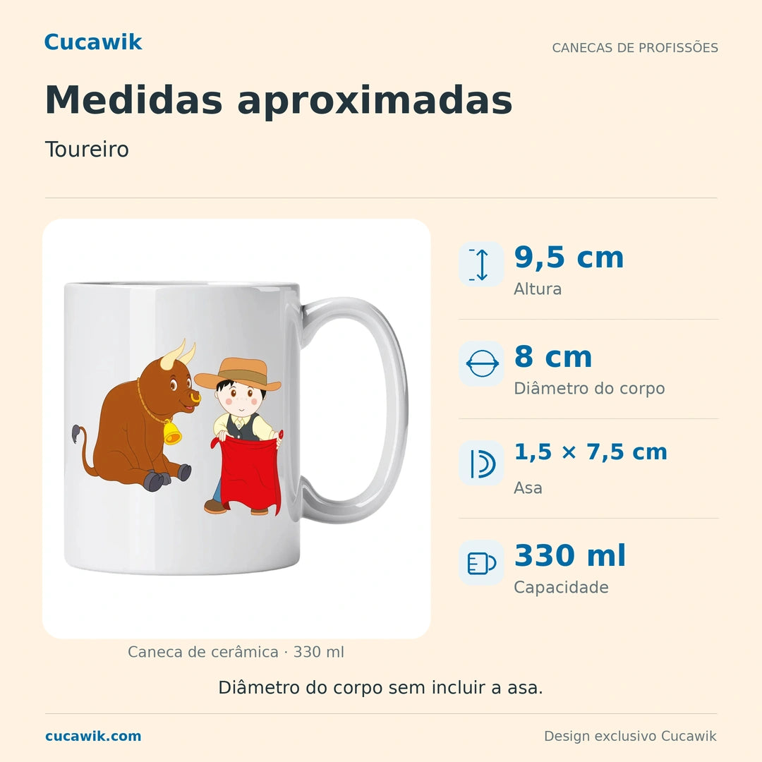 Caneca de Cerâmica Toureiro — Medidas aproximadas | Cucawik