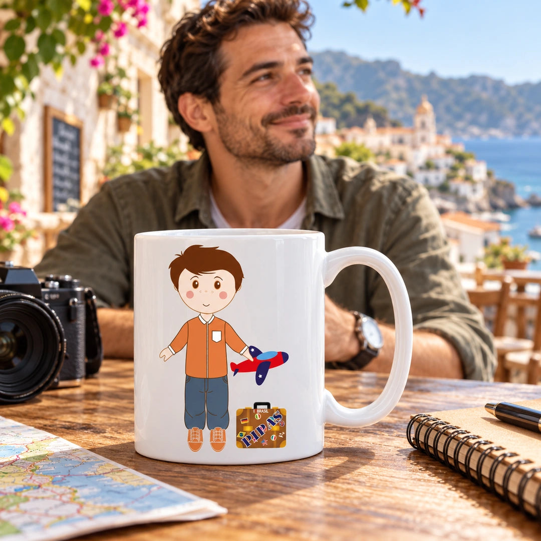 Caneca de Cerâmica Travel Blogger Homem — lifestyle | Cucawik