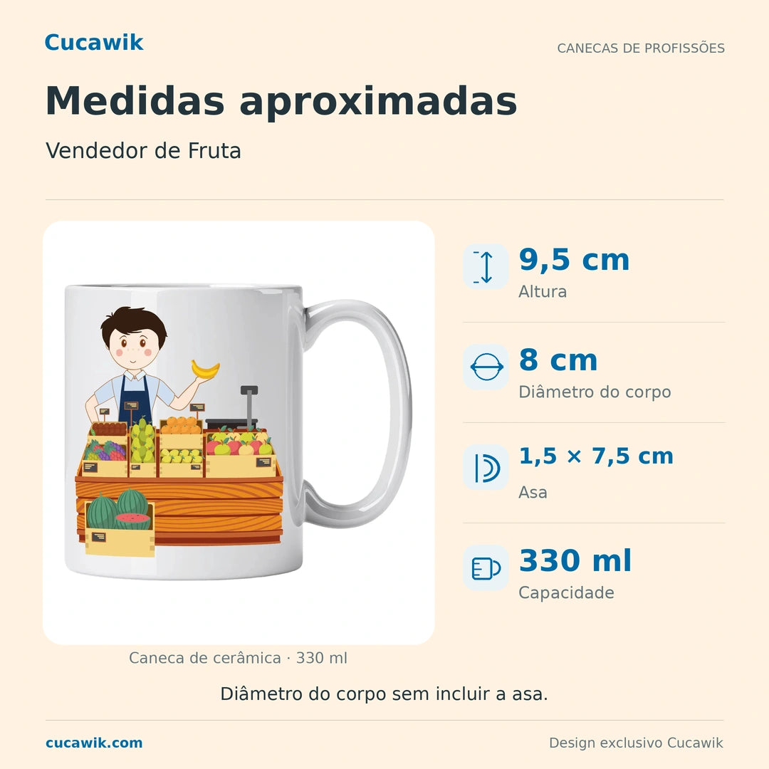 Caneca de Cerâmica Vendedor de Fruta — Medidas aproximadas | Cucawik