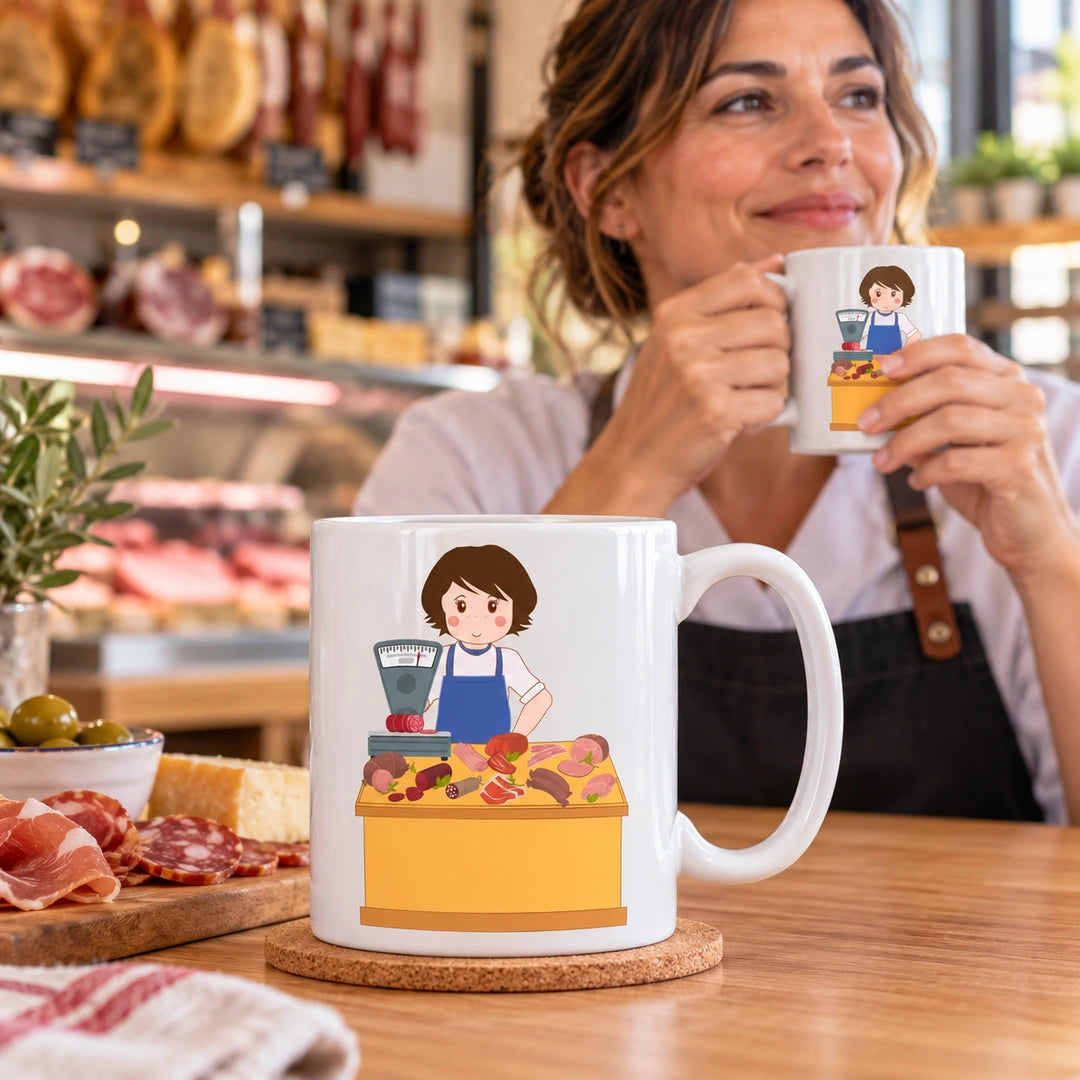 Caneca de Cerâmica Vendedora de Charcutaria — lifestyle | Cucawik