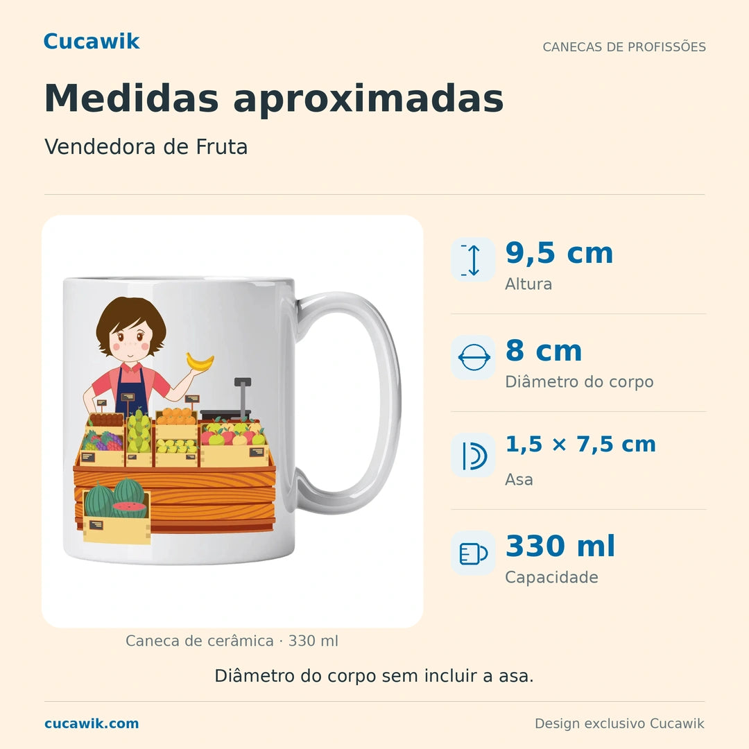Caneca de Cerâmica Vendedora de Fruta — Medidas aproximadas | Cucawik