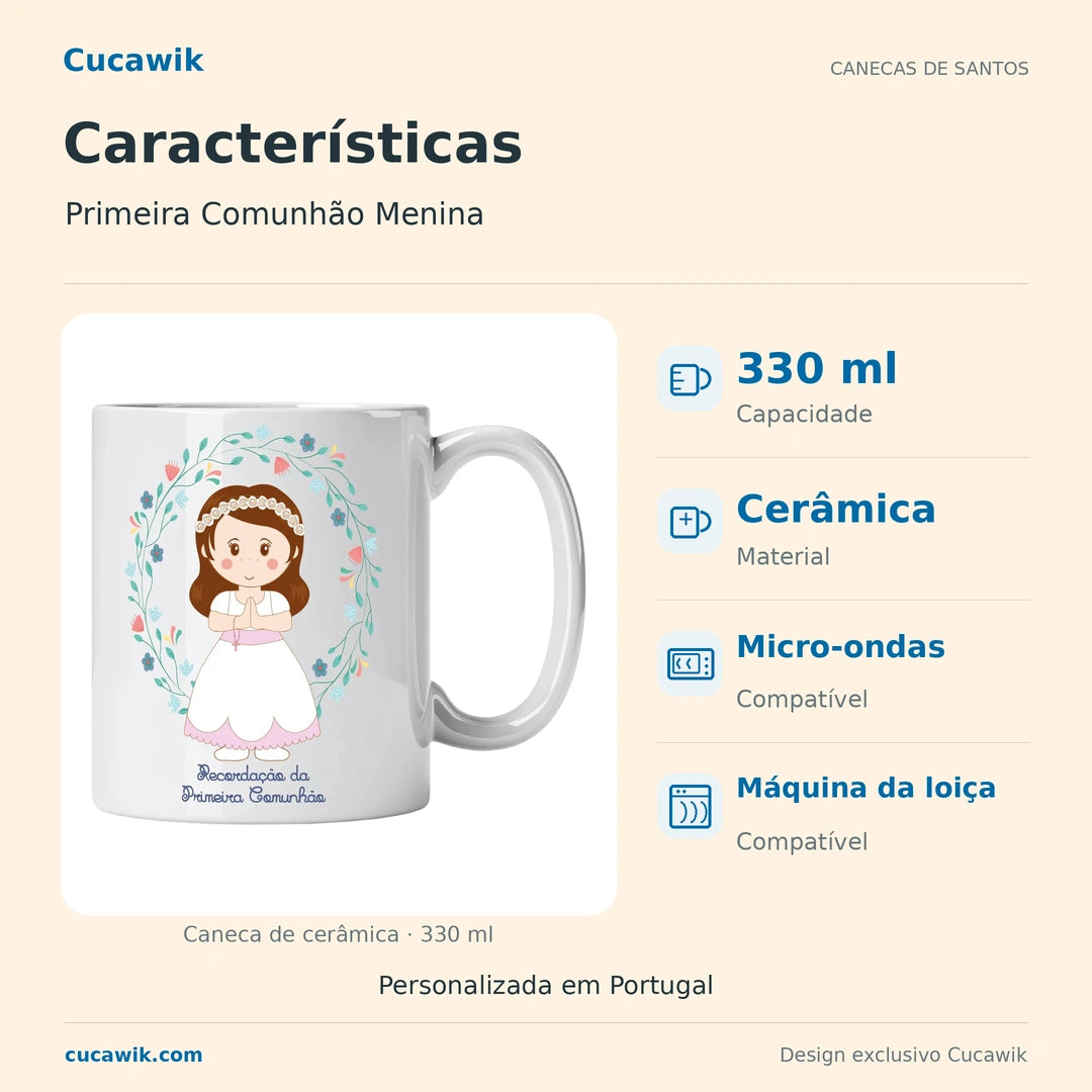 Caneca de Cerâmica Primeira Comunhão Menina — Características | Cucawik