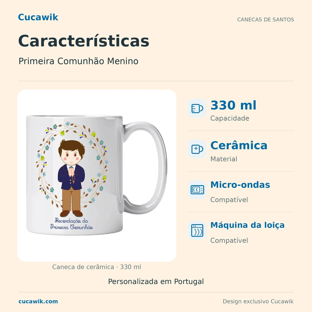 Caneca de Cerâmica Primeira Comunhão Menino — Características | Cucawik