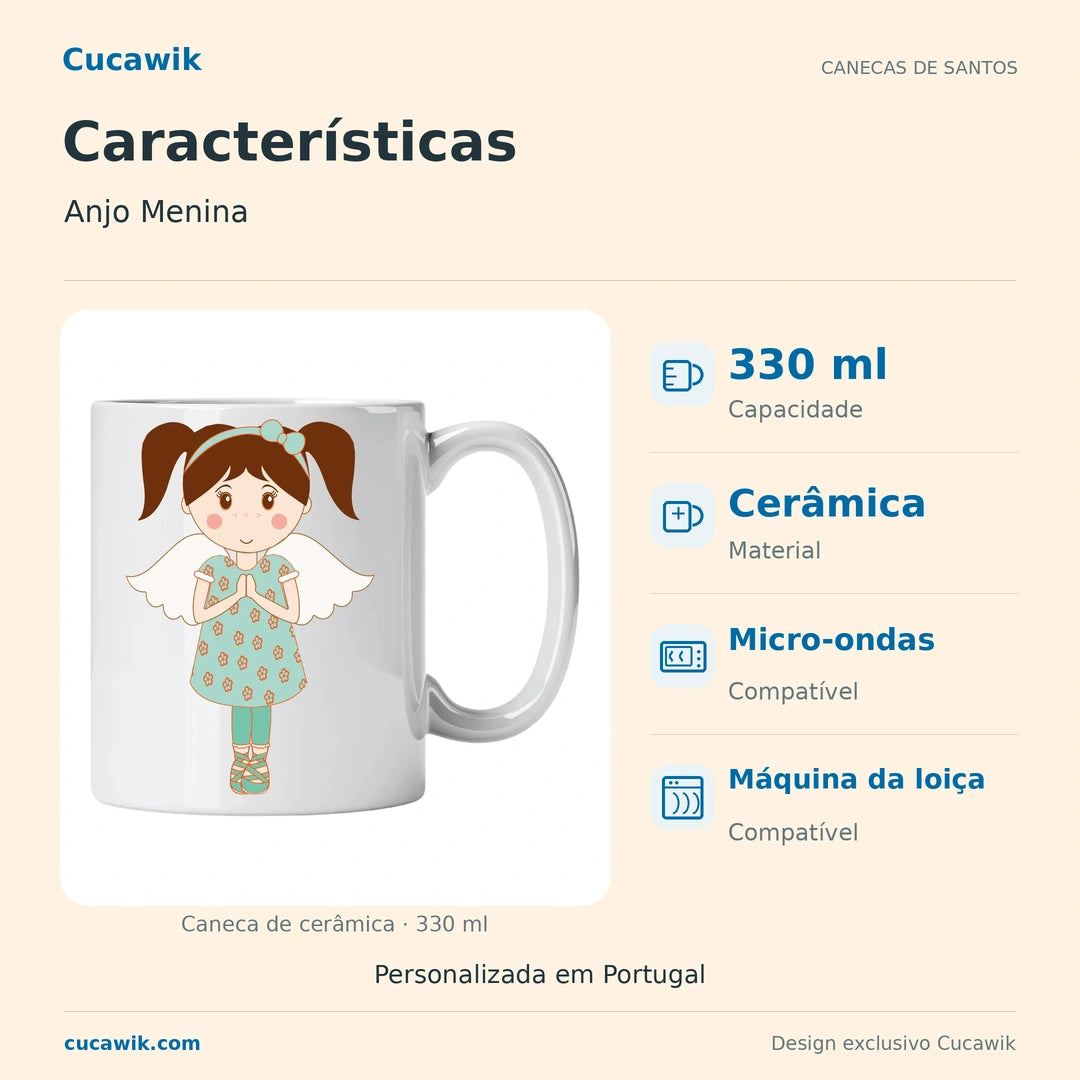 Caneca de Cerâmica Anjo Menina — Características | Cucawik