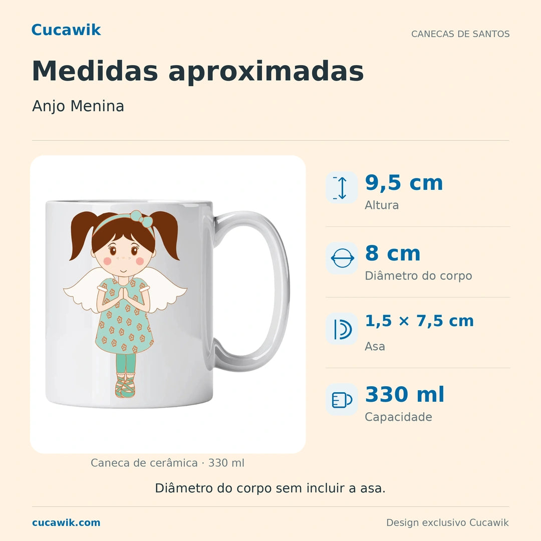 Caneca de Cerâmica Anjo Menina — Medidas aproximadas | Cucawik