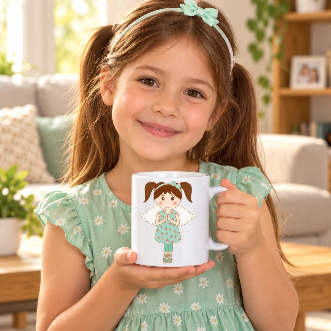 Caneca de Cerâmica Anjo Menina em utilização | Cucawik